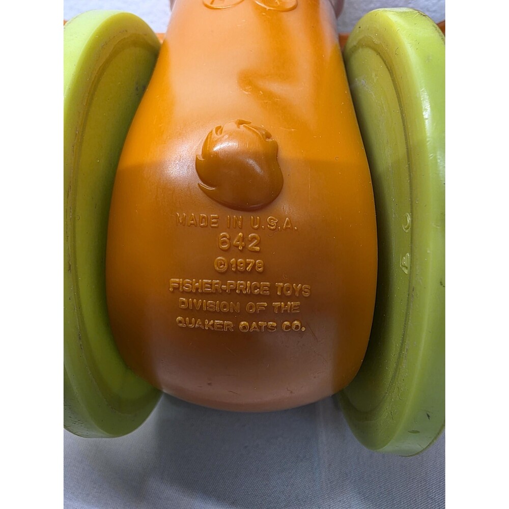 Vintage 1978 Fisher Price Pull Toy Bear, Rolling Activity Toy with Rattle Wheels - Picture 7 of 11